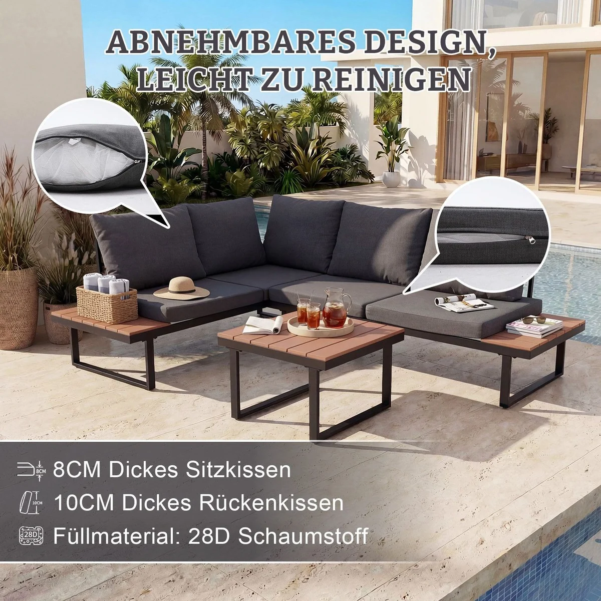 HOMAVO Gartenlounge-Set, L-förmiges Ecksofa mit Couchtisch, wetterbeständig & pflegeleicht 2