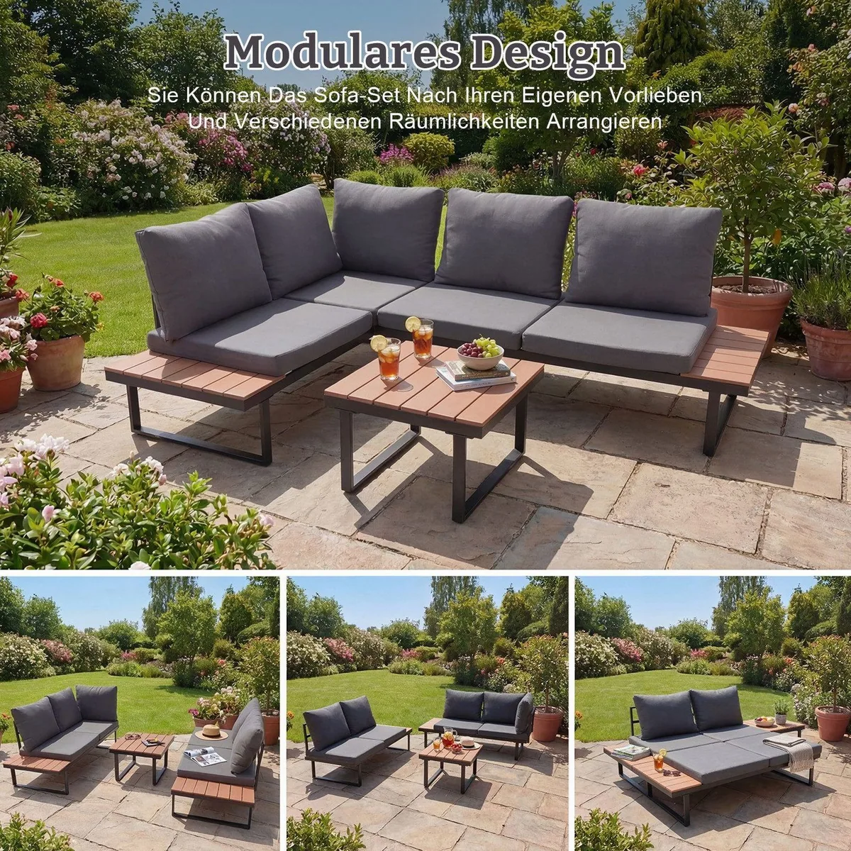 HOMAVO Gartenlounge-Set, L-förmiges Ecksofa mit Couchtisch, wetterbeständig & pflegeleicht 3