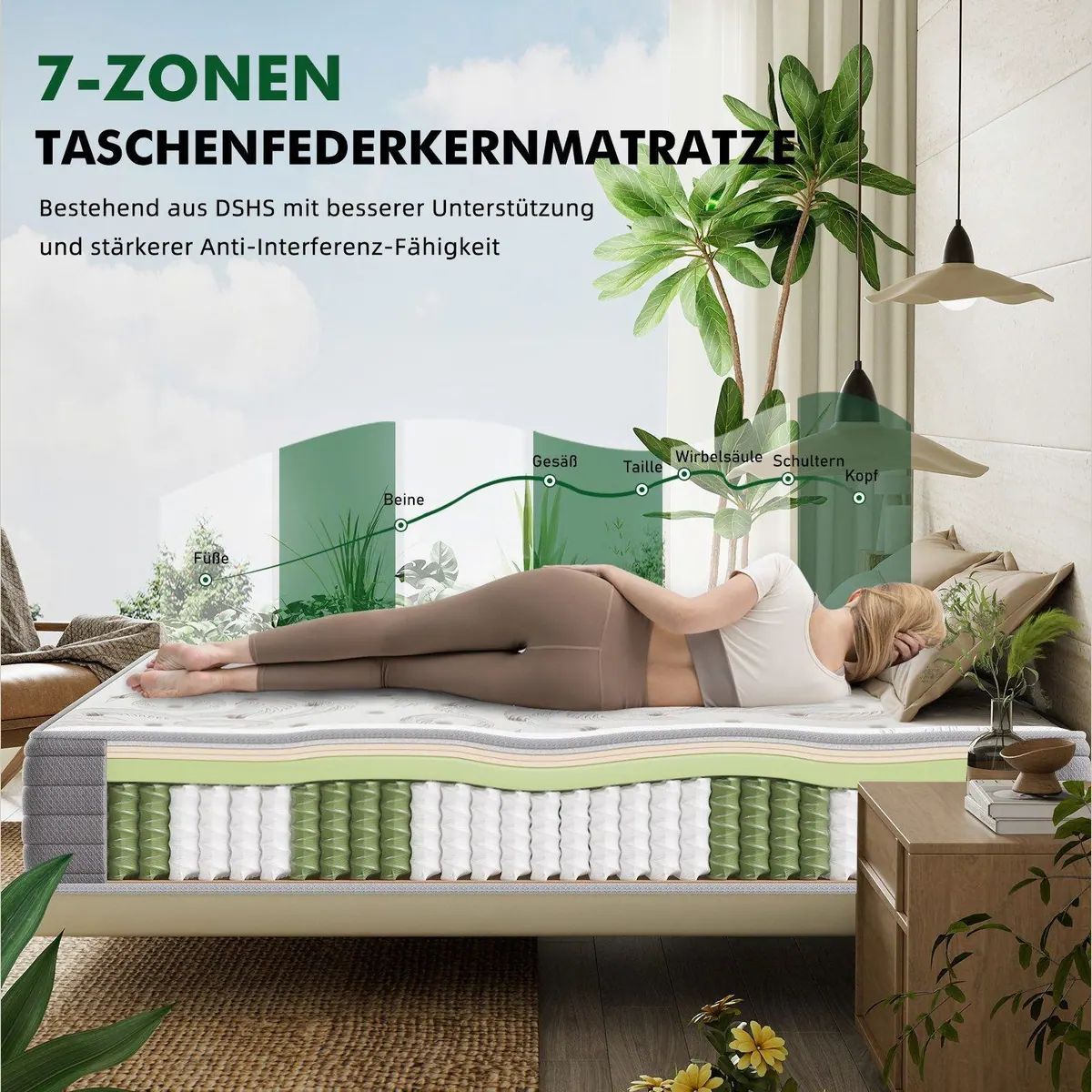 HOMAVO 7-Zonen Taschenfederkernmatratze, integrierter Topper, hohe Atmungsaktivität 3