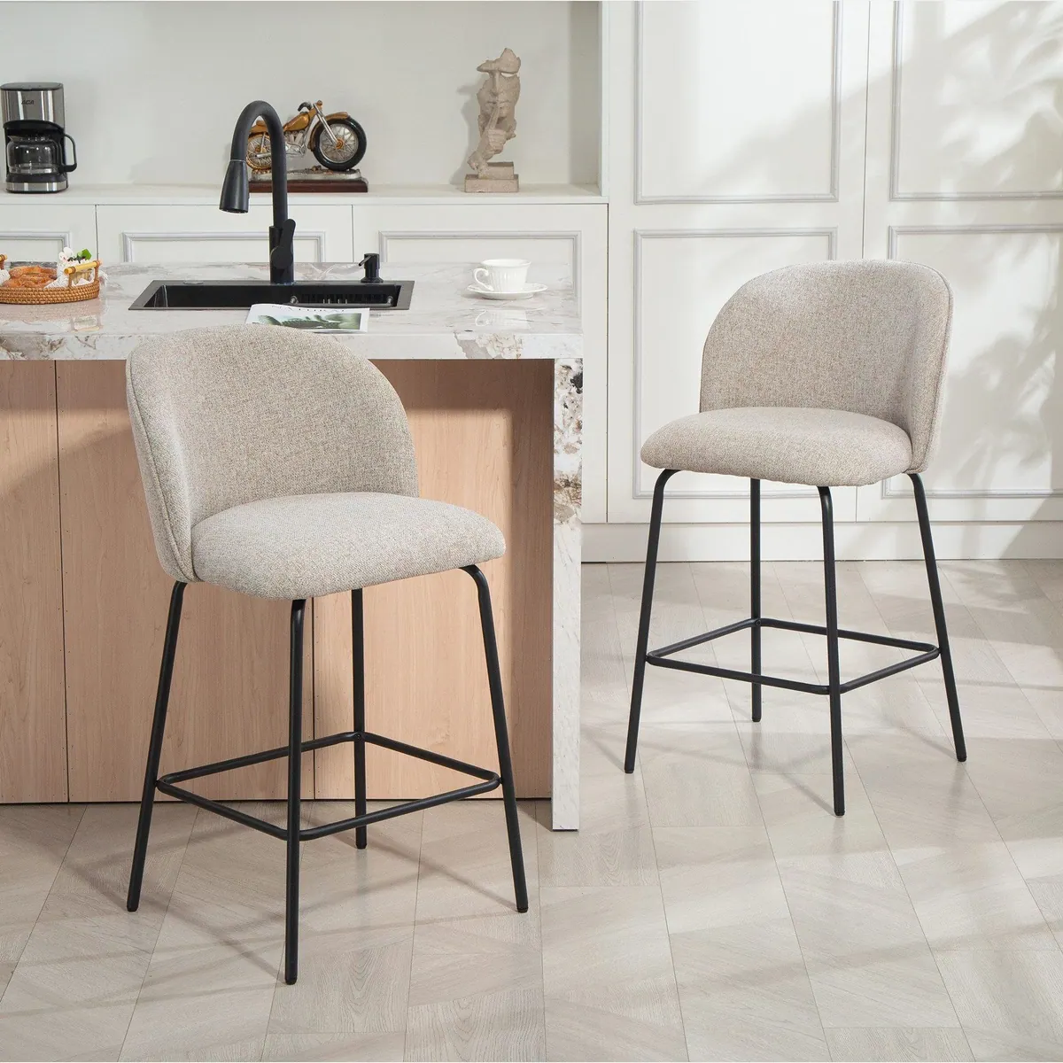 HOMCOM Barhocker Set, ergonomische Rückenlehne, stabil und elegant — 2 Stück, hellgrau