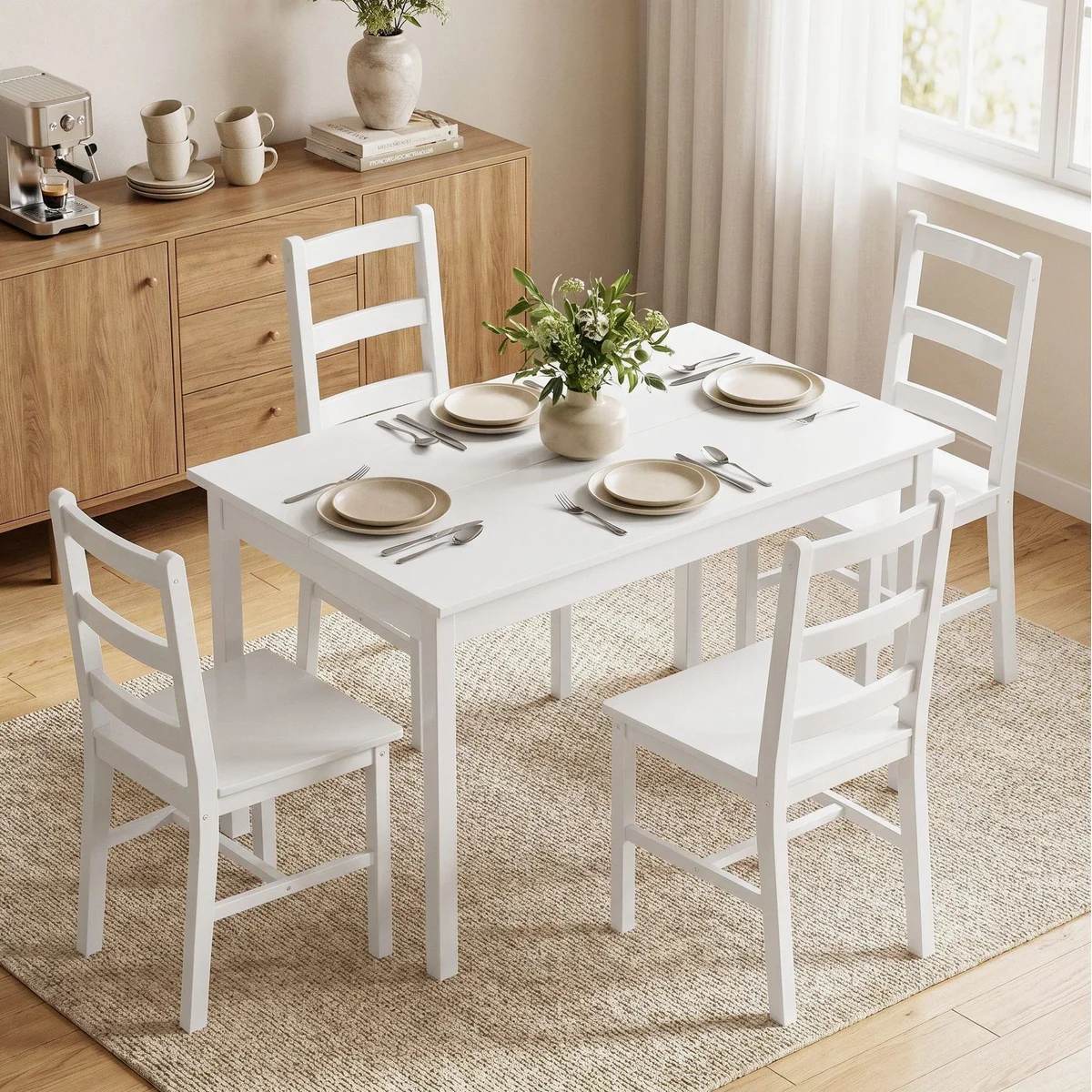 HOMCOM Essgruppe, 5-teilig aus Kiefernholz, platzsparendes Design für kleine Räume