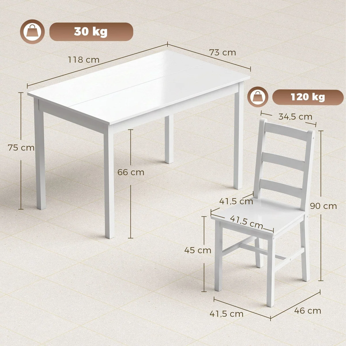 HOMCOM Essgruppe, 5-teilig aus Kiefernholz, platzsparendes Design für kleine Räume 3