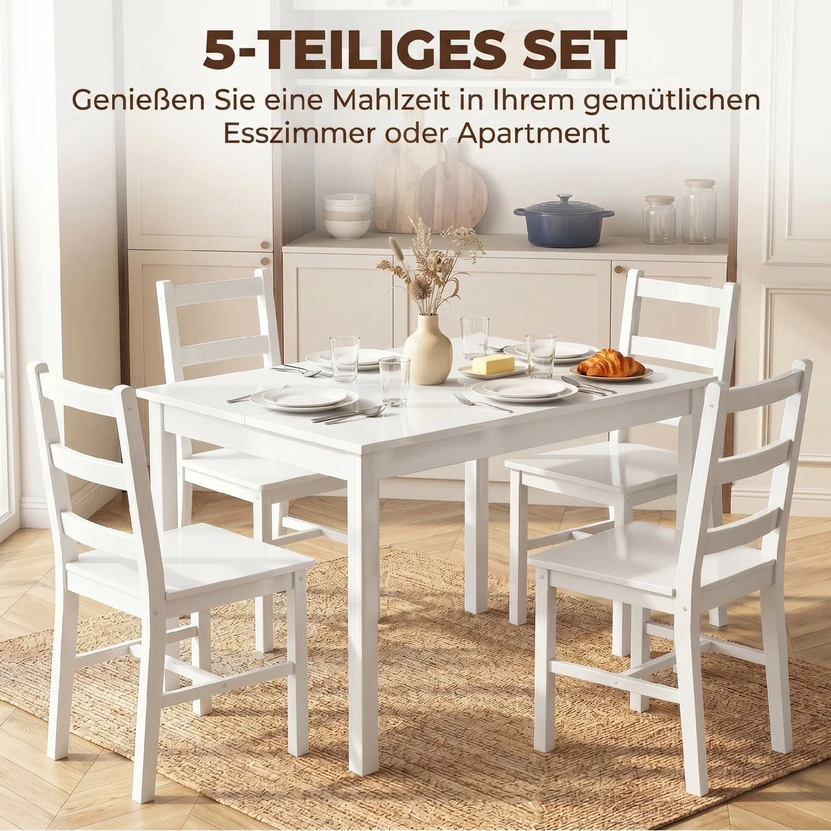 HOMCOM Essgruppe, 5-teilig aus Kiefernholz, platzsparendes Design für kleine Räume 4