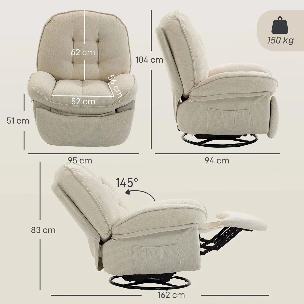 HOMCOM Relaxsessel Chenille-Sessel, 360° drehbar, wippend, bis 145° neigbar 3