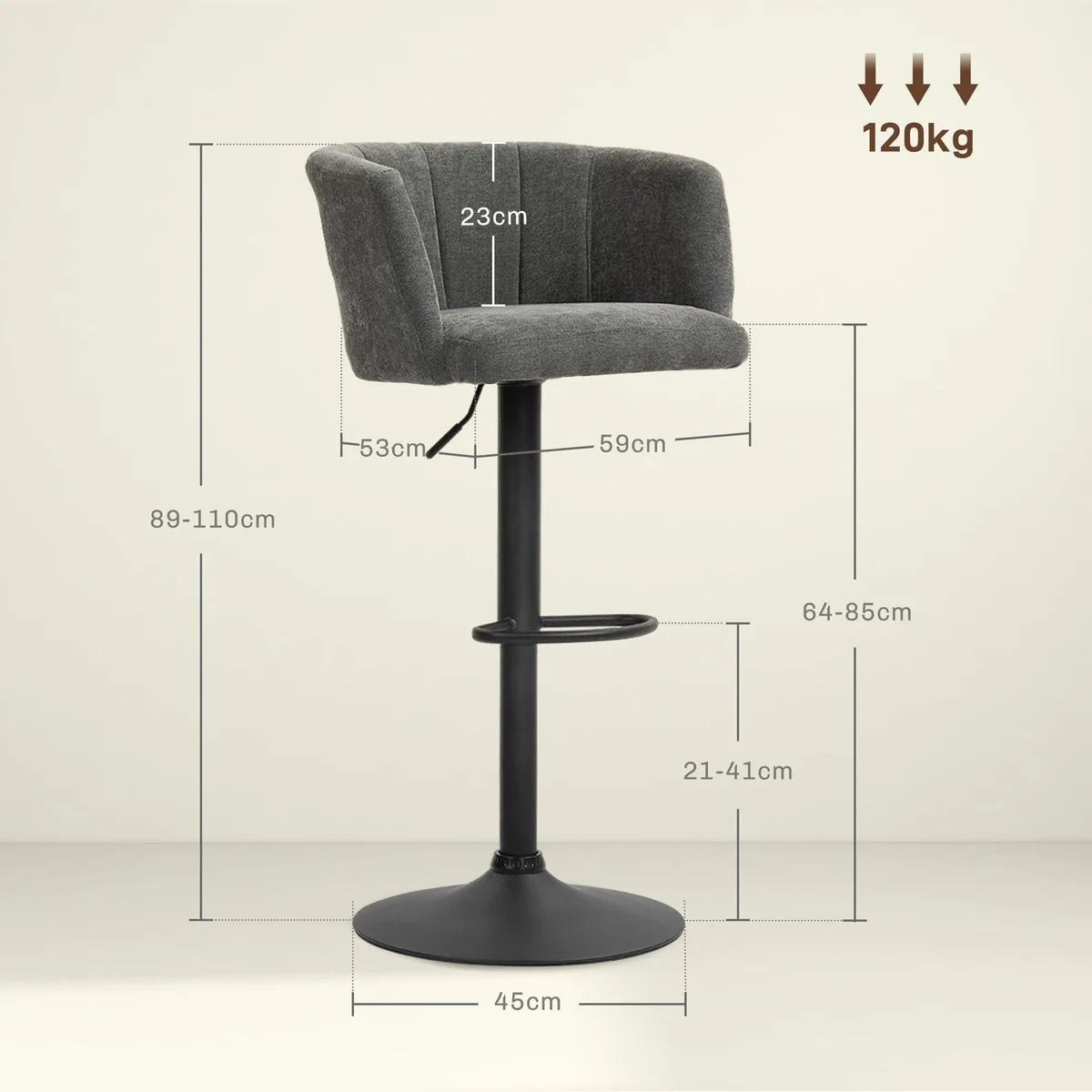 HOMCOM Barhocker 2er-Set, Höhenverstellbar, Drehbar, Dunkelgrau 3