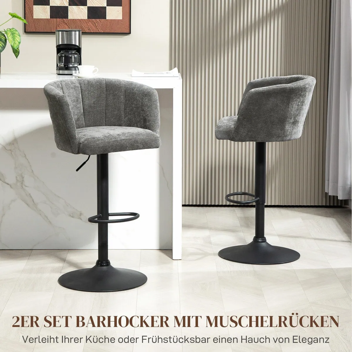 HOMCOM Barhocker 2er-Set, Höhenverstellbar, Drehbar, Dunkelgrau 4