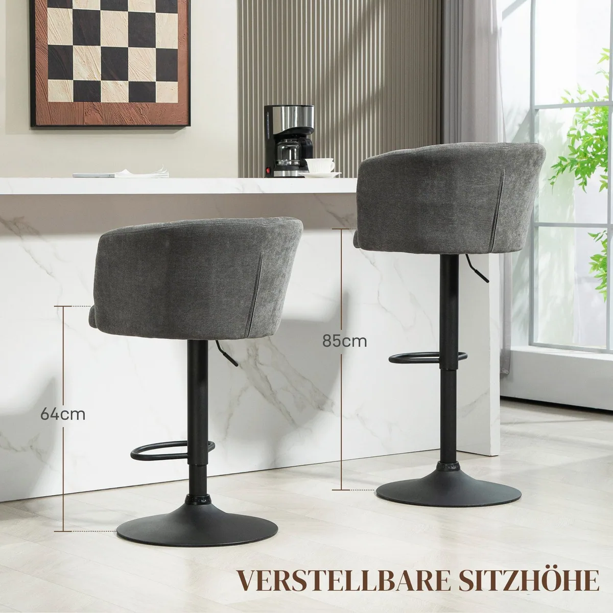 HOMCOM Barhocker 2er-Set, Höhenverstellbar, Drehbar, Dunkelgrau 5