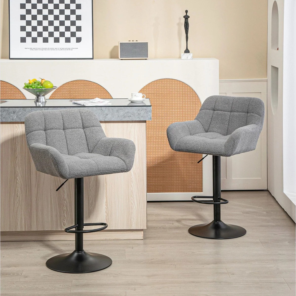 HOMCOM Barhocker Grau, ergonomisches Design, höhenverstellbar & drehbar