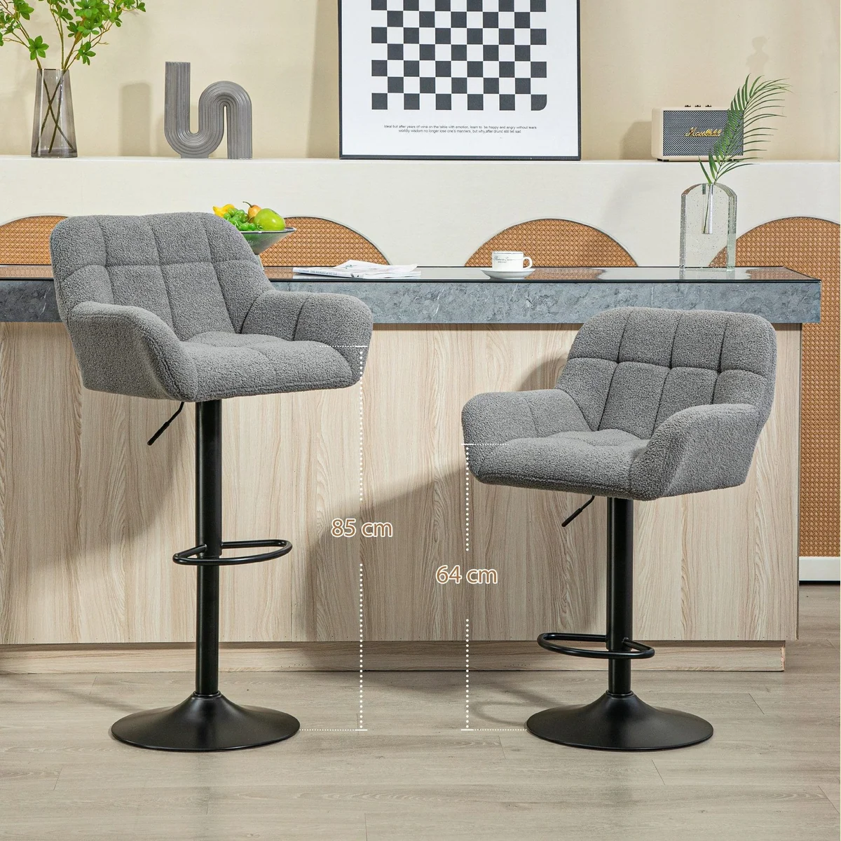 HOMCOM Barhocker Grau, ergonomisches Design, höhenverstellbar & drehbar 4