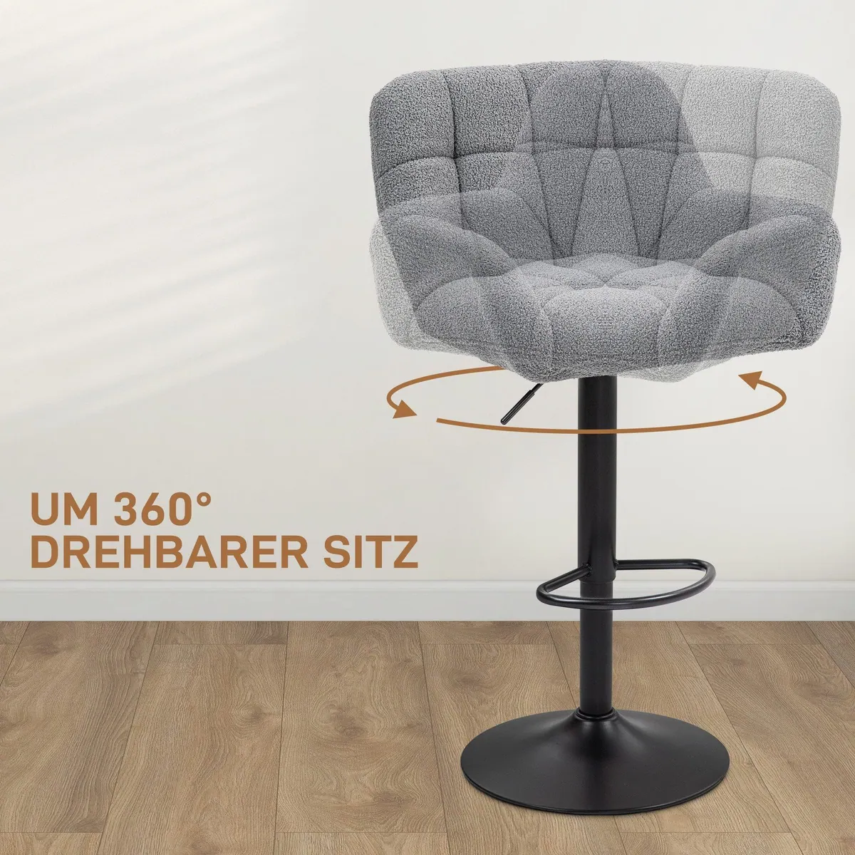 HOMCOM Barhocker Grau, ergonomisches Design, höhenverstellbar & drehbar 5