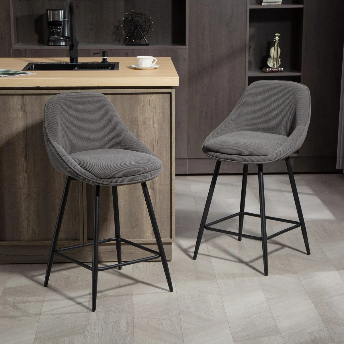 HOMCOM Barhocker Drehbar, Cord-Optik, 360° Drehung, stabil & komfortabel