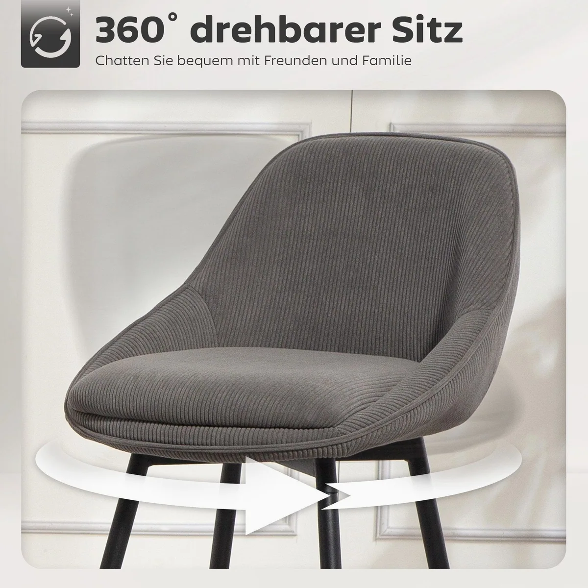 HOMCOM Barhocker Drehbar, Cord-Optik, 360° Drehung, stabil & komfortabel 4