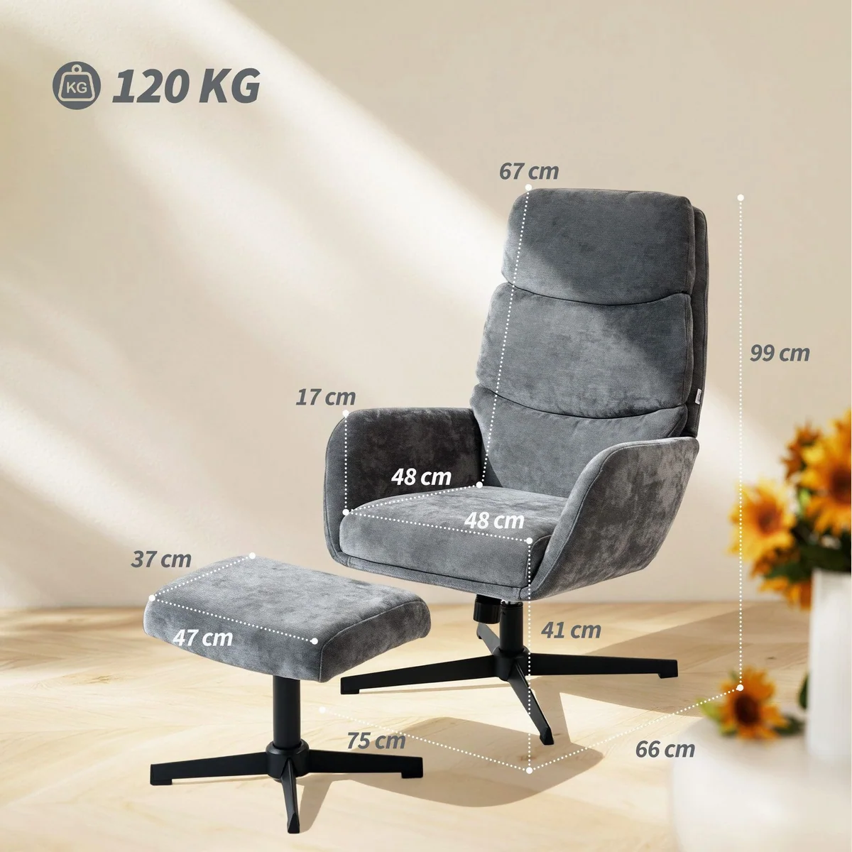 HOMCOM Relaxsessel mit Hocker, ergonomische Rückenlehne, Wippfunktion — optimaler Komfort für Ihr Zuhause 3