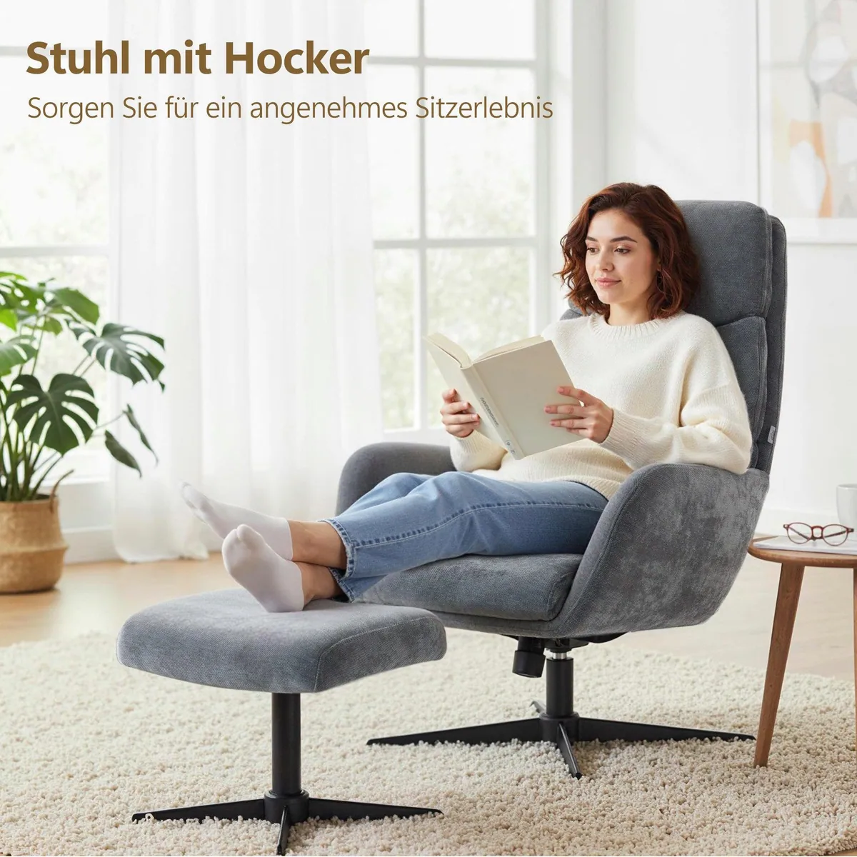 HOMCOM Relaxsessel mit Hocker, ergonomische Rückenlehne, Wippfunktion — optimaler Komfort für Ihr Zuhause 4