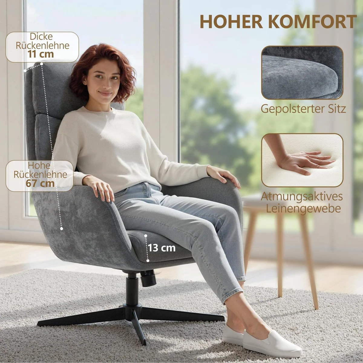 HOMCOM Relaxsessel mit Hocker, ergonomische Rückenlehne, Wippfunktion — optimaler Komfort für Ihr Zuhause 5