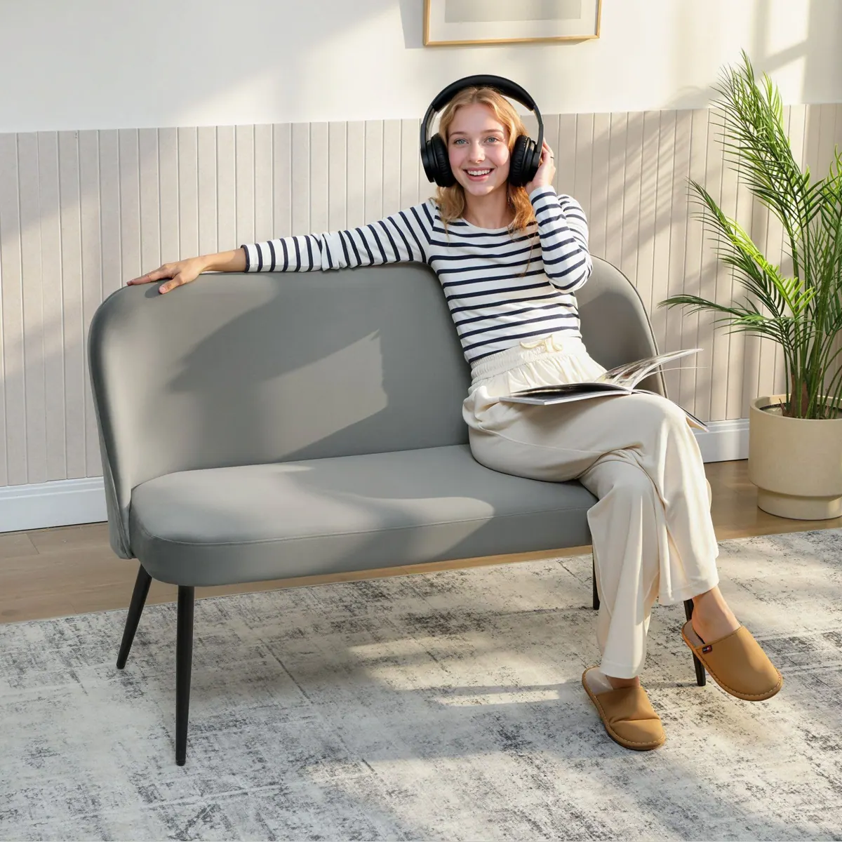 HOMCOM 2-Sitzer Sofa, elegantes Design, stabiler Komfort, samtartiger Bezug