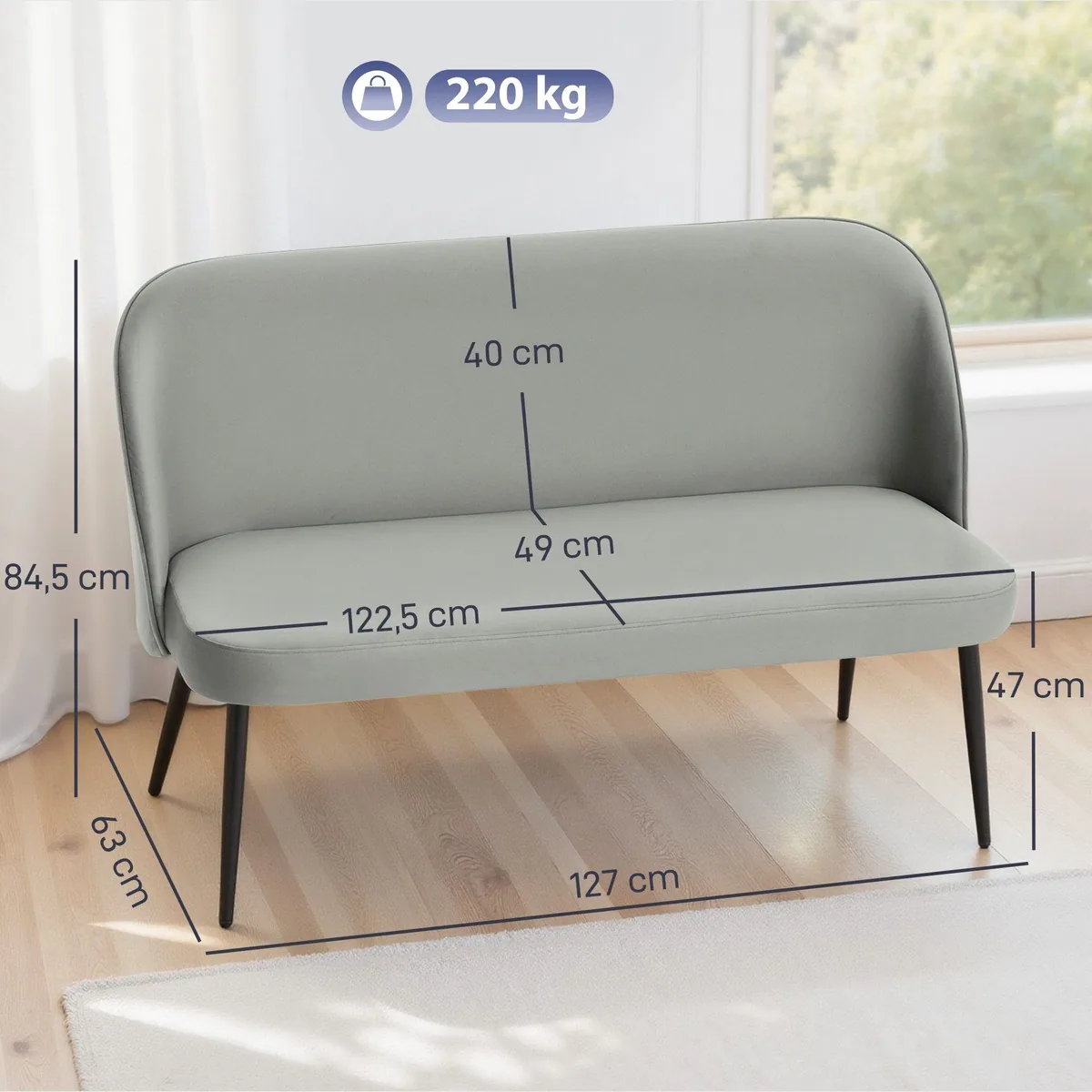HOMCOM 2-Sitzer Sofa, elegantes Design, stabiler Komfort, samtartiger Bezug 3