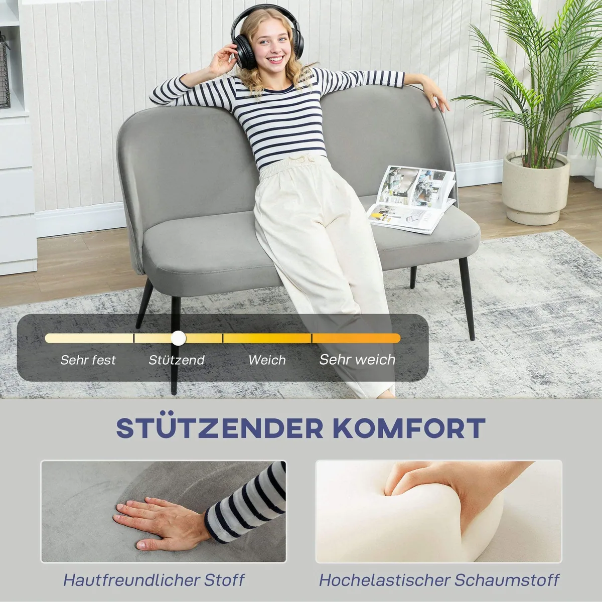 HOMCOM 2-Sitzer Sofa, elegantes Design, stabiler Komfort, samtartiger Bezug 4