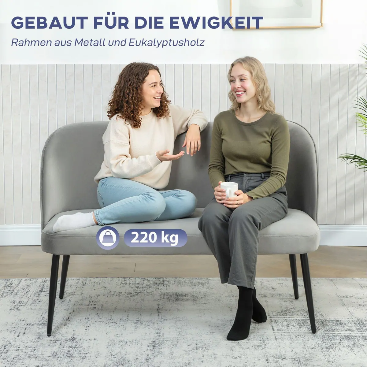 HOMCOM 2-Sitzer Sofa, elegantes Design, stabiler Komfort, samtartiger Bezug 5