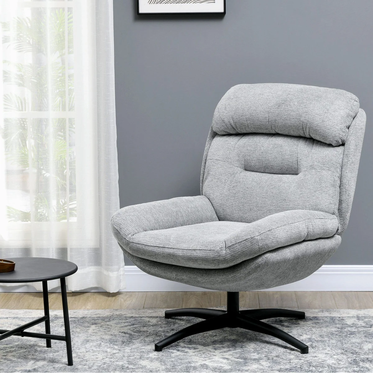 HOMCOM Relaxsessel, 360-Grad-Drehung, pflegeleichter Chenille-Stoff, stilvolles Grau