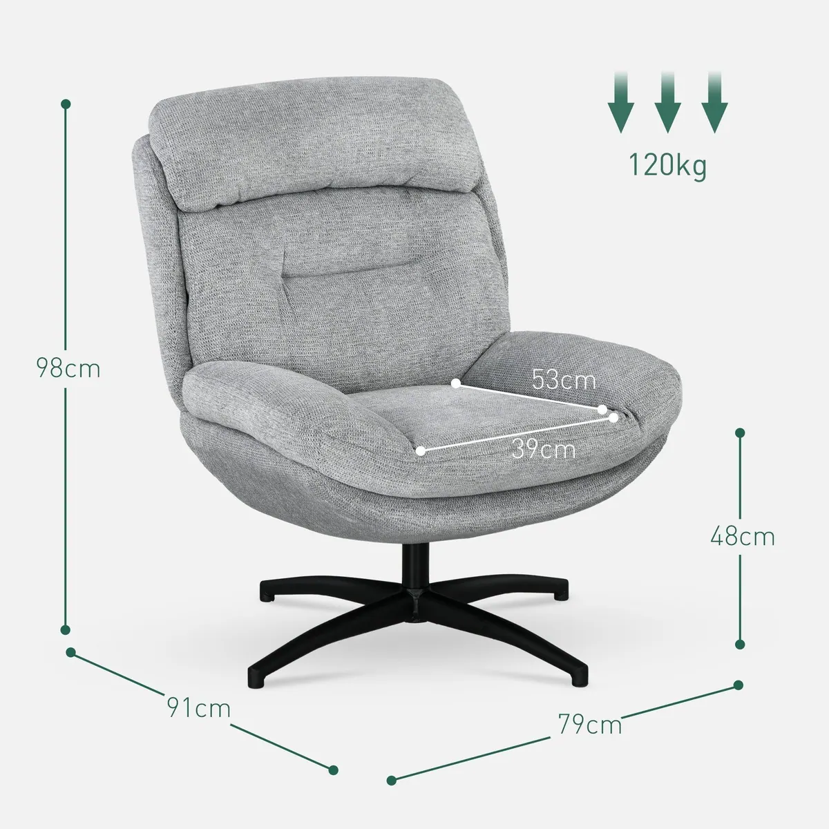 HOMCOM Relaxsessel, 360-Grad-Drehung, pflegeleichter Chenille-Stoff, stilvolles Grau 3
