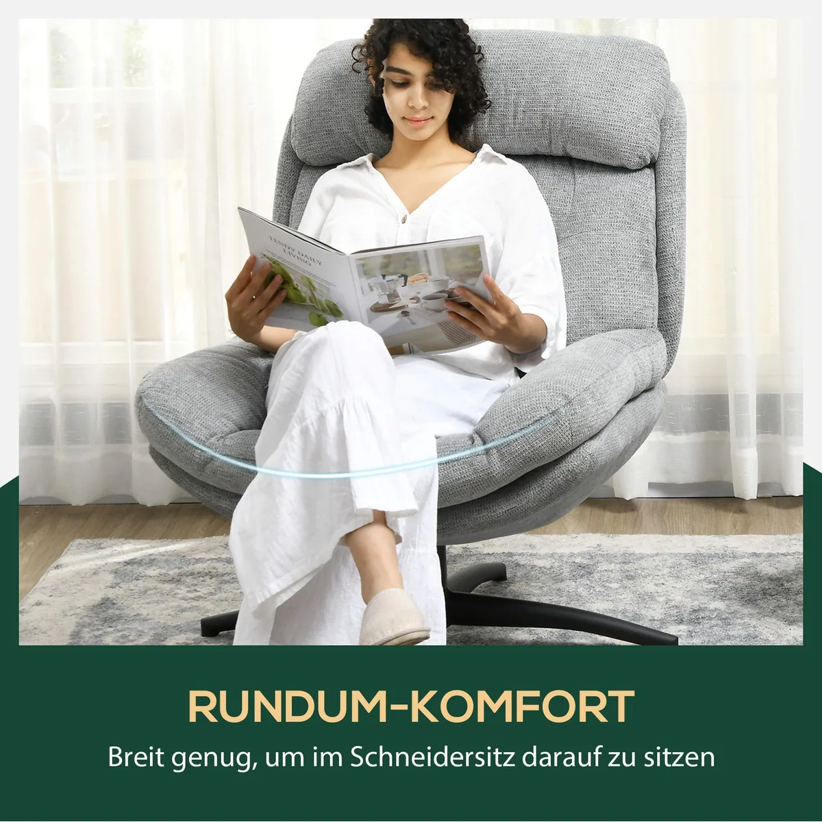 HOMCOM Relaxsessel, 360-Grad-Drehung, pflegeleichter Chenille-Stoff, stilvolles Grau 5