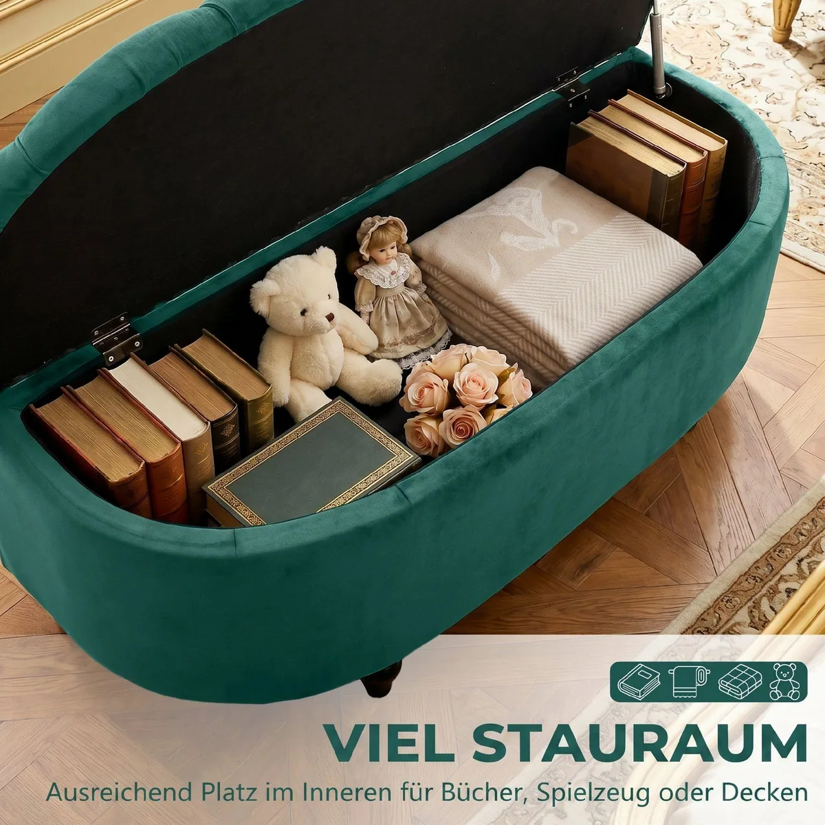 HOMCOM Sitzbank Polsterbank mit Stauraum, Dunkelgrün, elegantes Design und hoher Komfort 4