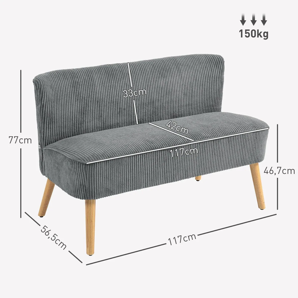 HOMCOM Zweisitzer Sofa, elegantes Design, pflegeleichte Stoffpolsterung, kompakt und bequem 3