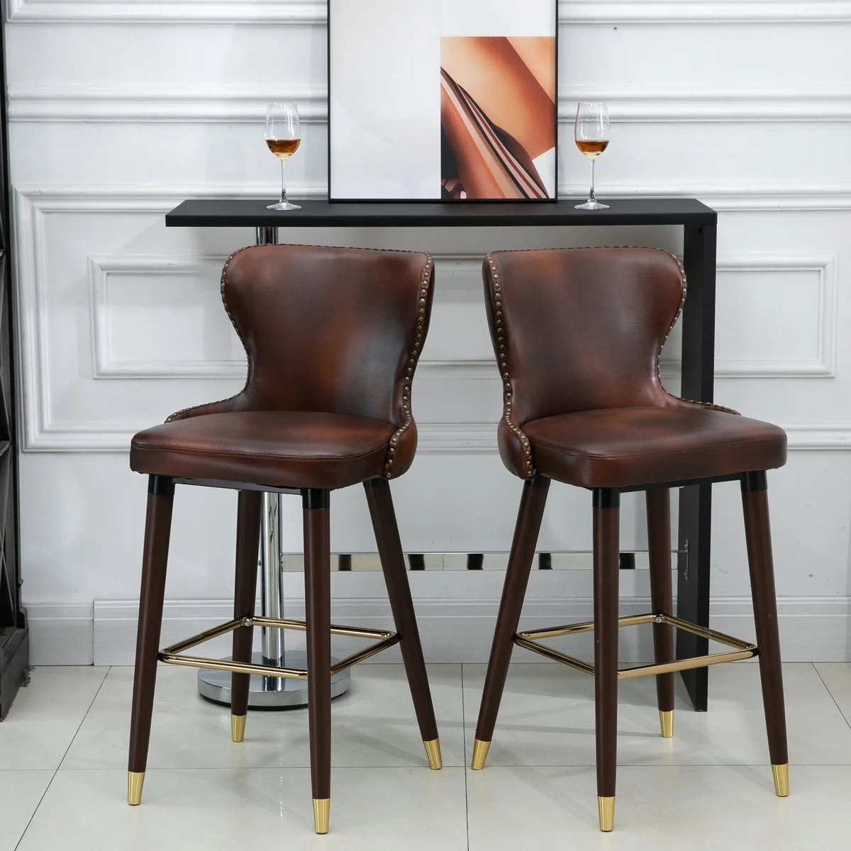 HOMCOM Barhocker Set, eleganter Retro-Look, bequeme Polsterung, stilvolle Fußstütze 2