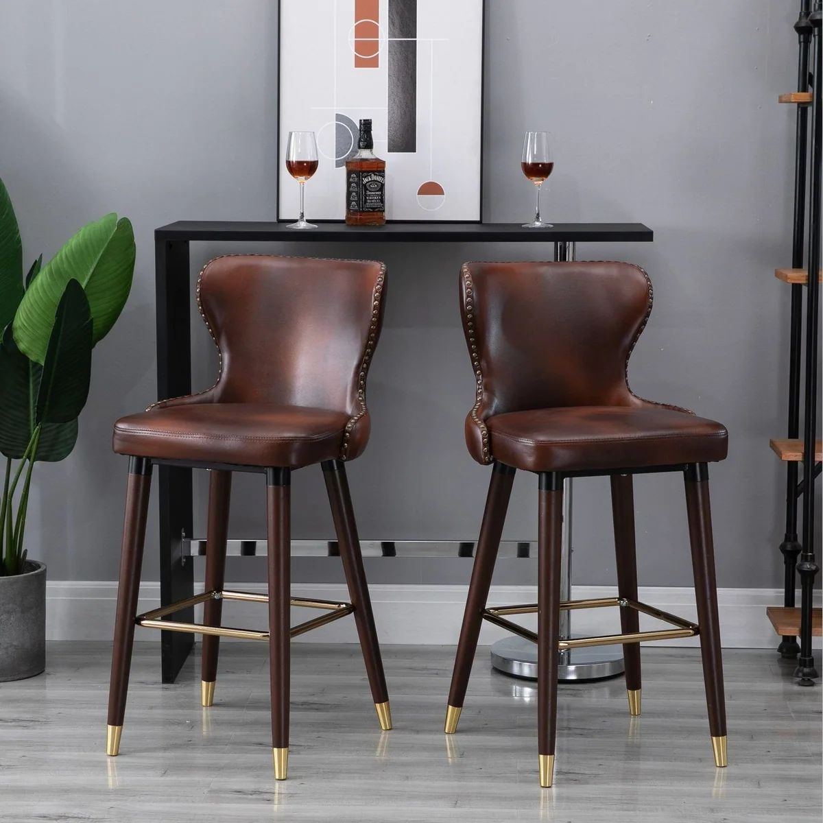 HOMCOM Barhocker Set, eleganter Retro-Look, bequeme Polsterung, stilvolle Fußstütze 3
