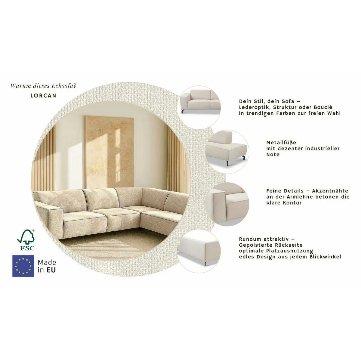 Home affaire Ecksofa LORCAN, modernes Design, hoher Sitzkomfort, flexible Platzierung 3