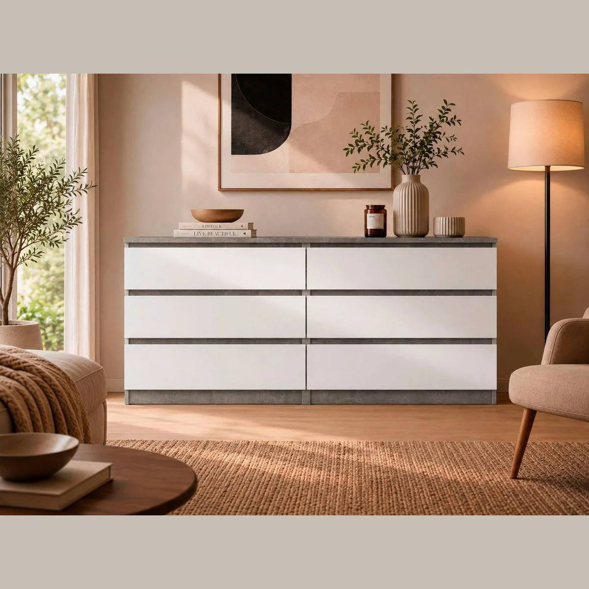 Home affaire Kommode Naia, skandinavisches Design, 6 Schubladen, 158 cm breit
