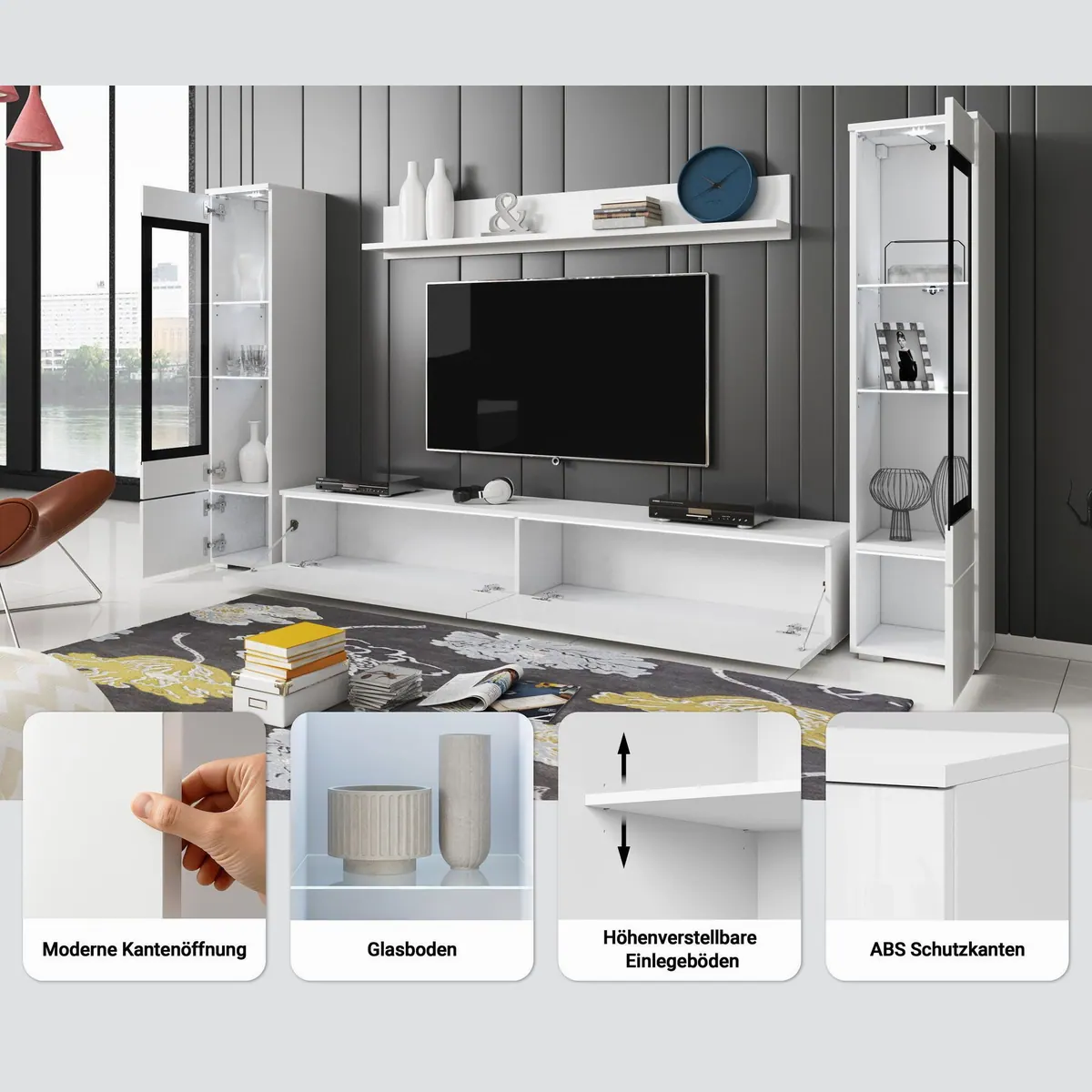 Home affaire Wohnwand VERA II, modernes Design, wechselbare Türanschläge — 4-teilig, 260 cm 4