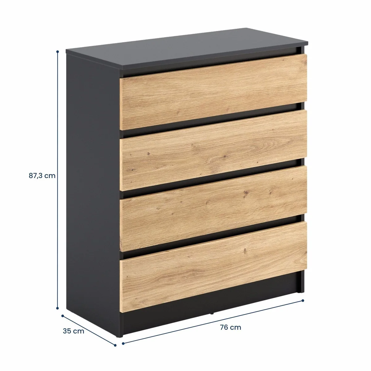 Home Collective Kommode mit 4 Schubladen, modernes Design, hoher Stauraum — 76 cm breit, Anthrazit / Artisan Eiche 3