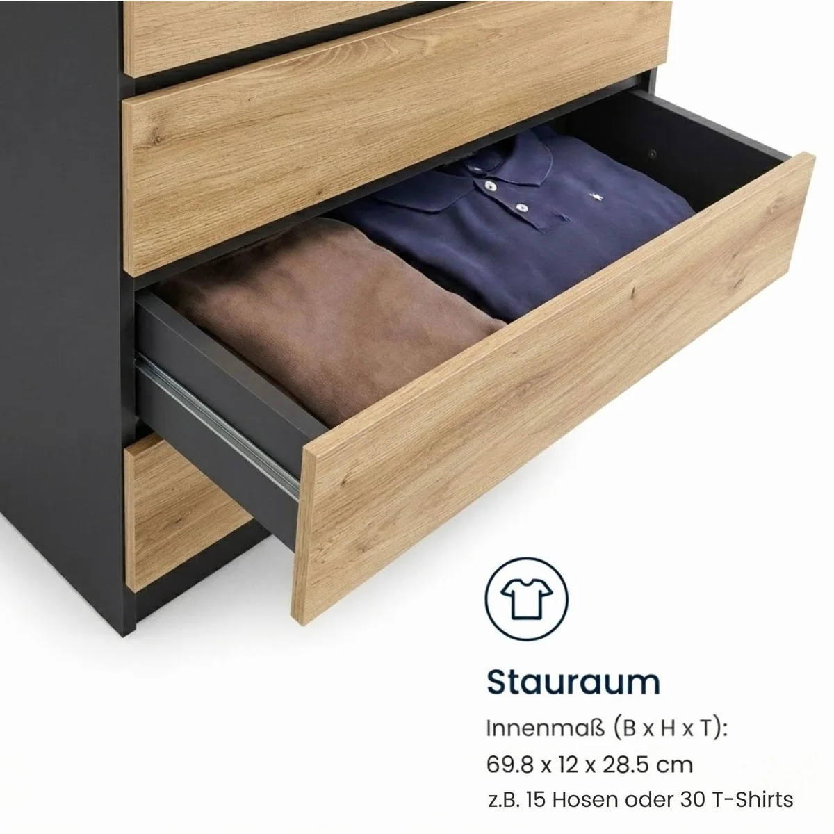 Home Collective Kommode mit 4 Schubladen, modernes Design, hoher Stauraum — 76 cm breit, Anthrazit / Artisan Eiche 4