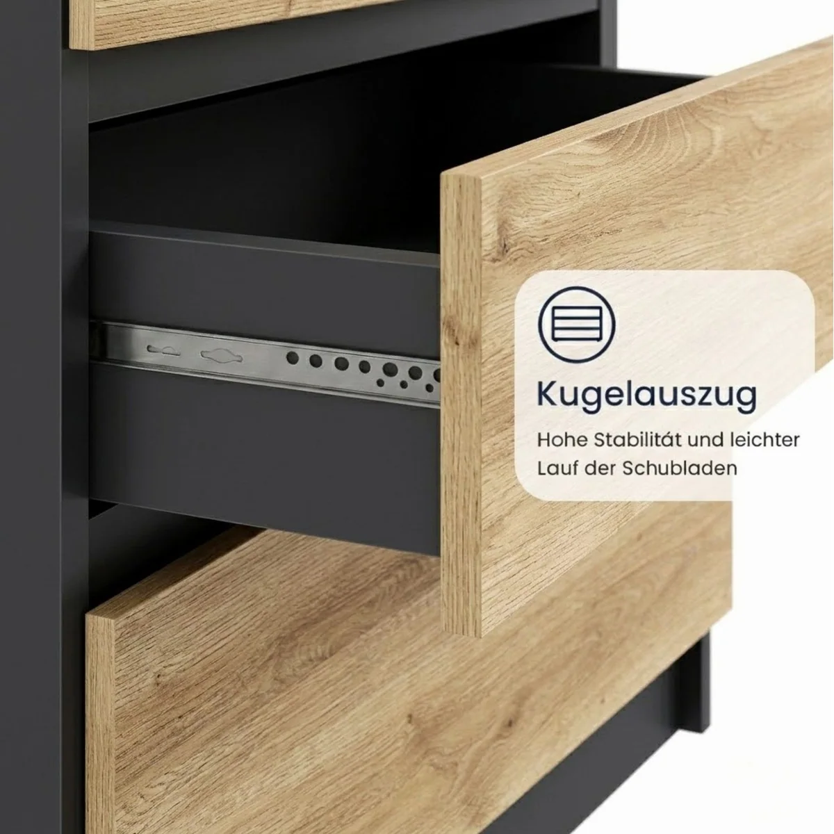 Home Collective Kommode mit 4 Schubladen, modernes Design, hoher Stauraum — 76 cm breit, Anthrazit / Artisan Eiche 5