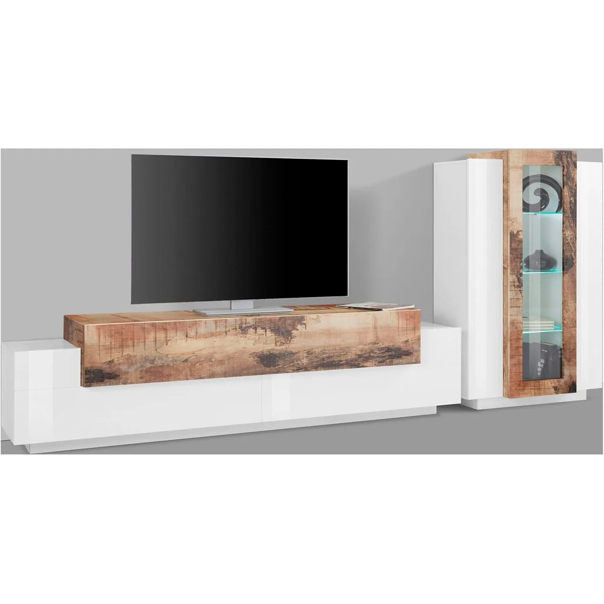 Home affaire Wohnwand Coro, stilvolle Anbauwand, 2-teilig mit Vitrine und Lowboard — modernes Design, reichlich Stauraum, grifflose Fronten 2