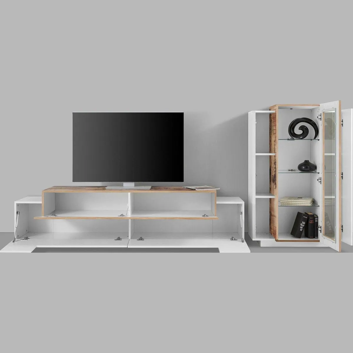 Home affaire Wohnwand Coro, stilvolle Anbauwand, 2-teilig mit Vitrine und Lowboard — modernes Design, reichlich Stauraum, grifflose Fronten 3