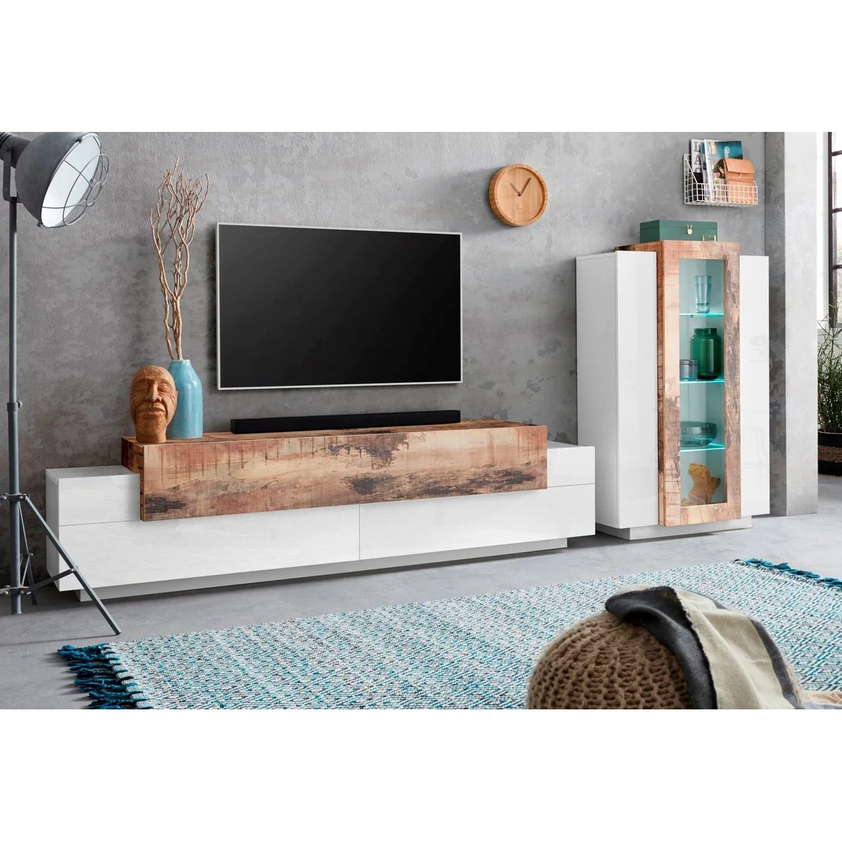 Home affaire Wohnwand Coro, stilvolle Anbauwand, 2-teilig mit Vitrine und Lowboard — modernes Design, reichlich Stauraum, grifflose Fronten 4