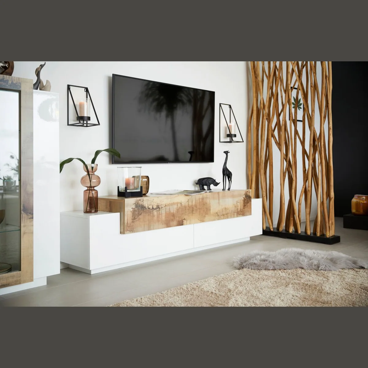 Home affaire Wohnwand Coro, stilvolle Anbauwand, 2-teilig mit Vitrine und Lowboard — modernes Design, reichlich Stauraum, grifflose Fronten 5