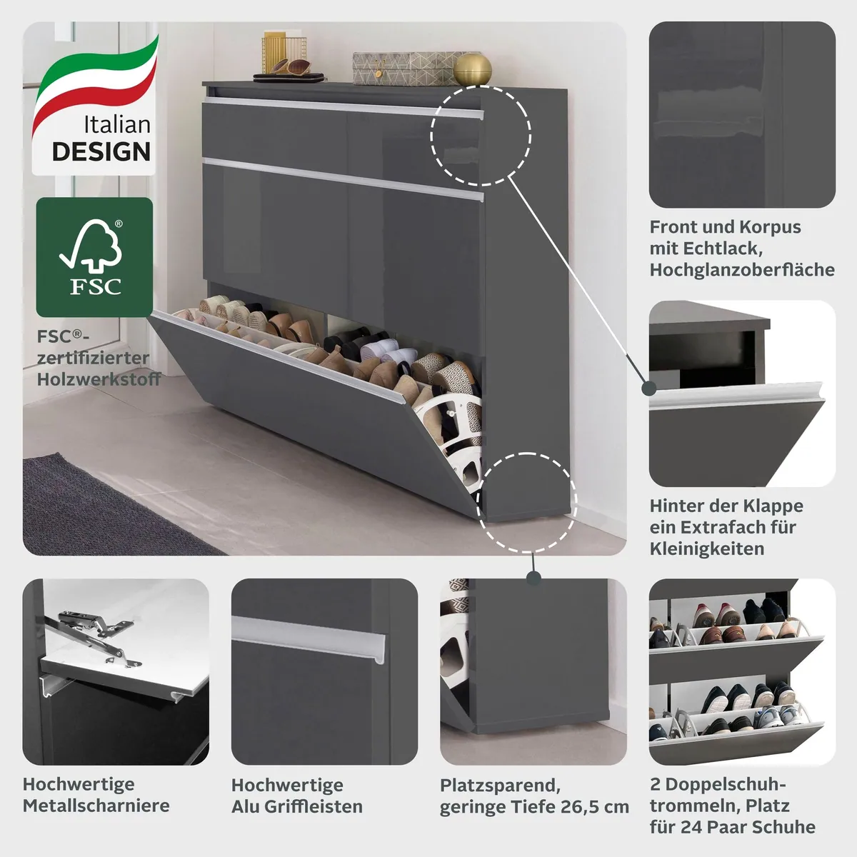 Home affaire Schuhschrank Magic, elegantes Design, Doppelschuhtrommeln, Platz für viele Schuhe 3