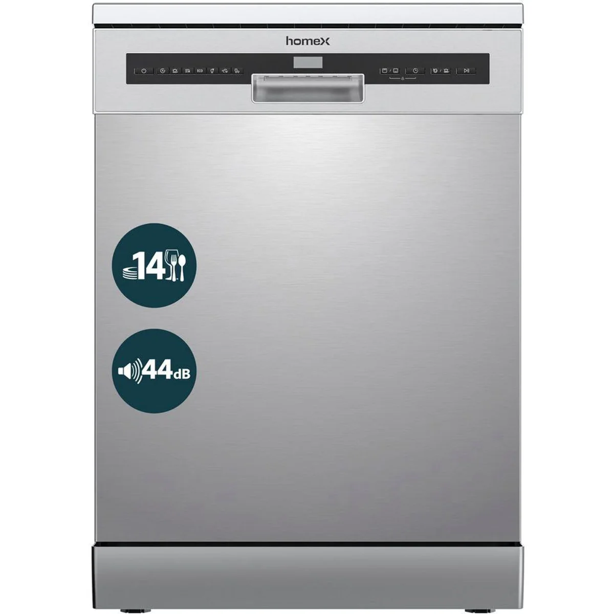 homeX DWFS601444C-S Geschirrspüler, 14 Maßgedecke, 7 Programme, leise 44 dB