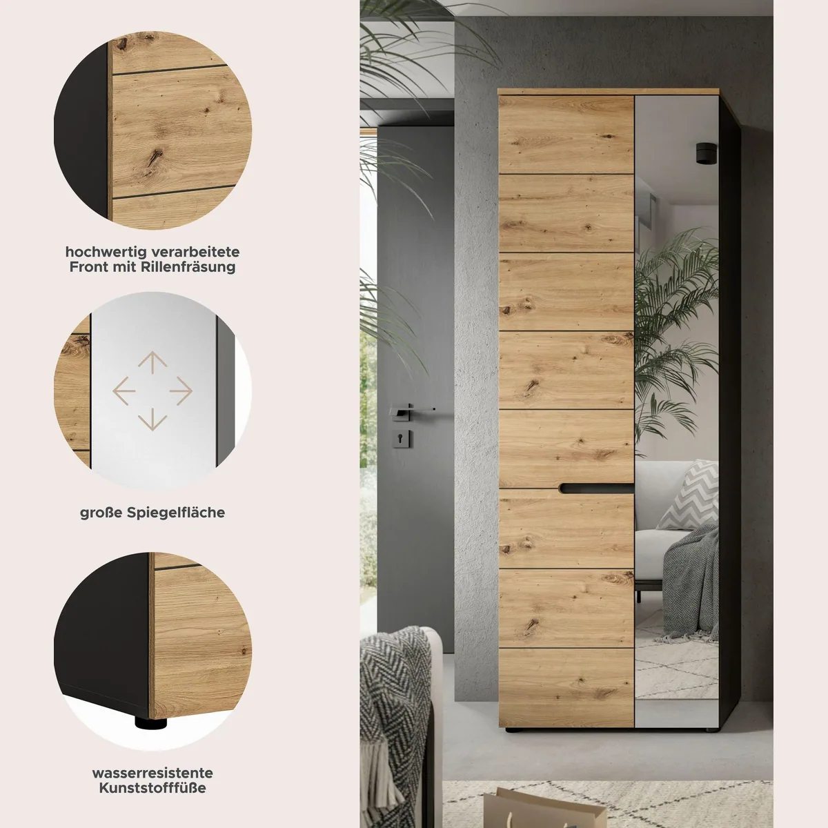 Home affaire Garderobenschrank Rehat, modernes Design, optimale Stauraumlösung, in verschiedenen Farben erhältlich 3