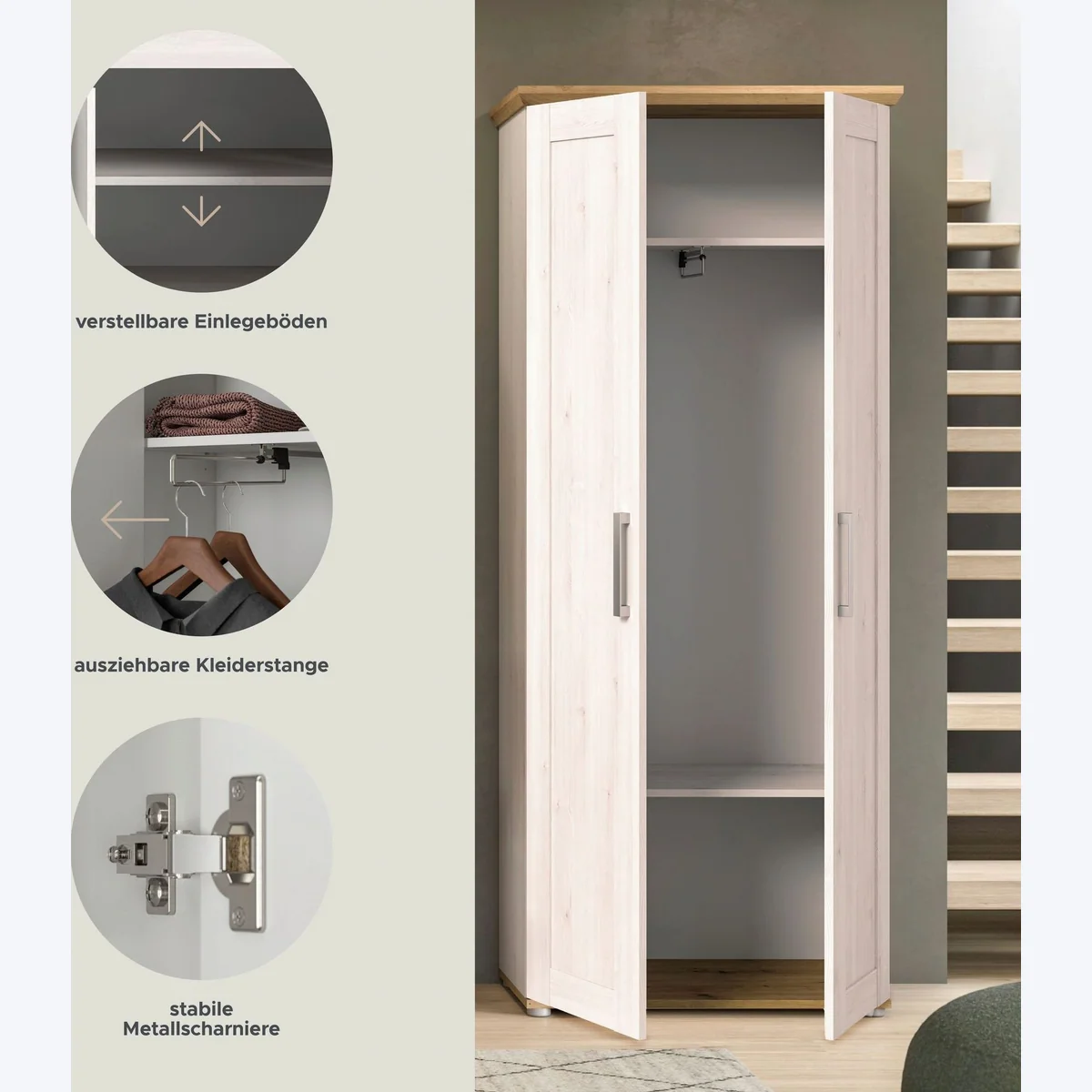 Home affaire Garderobenschrank Cosenza, rustikale Optik, großzügiger Stauraum 3