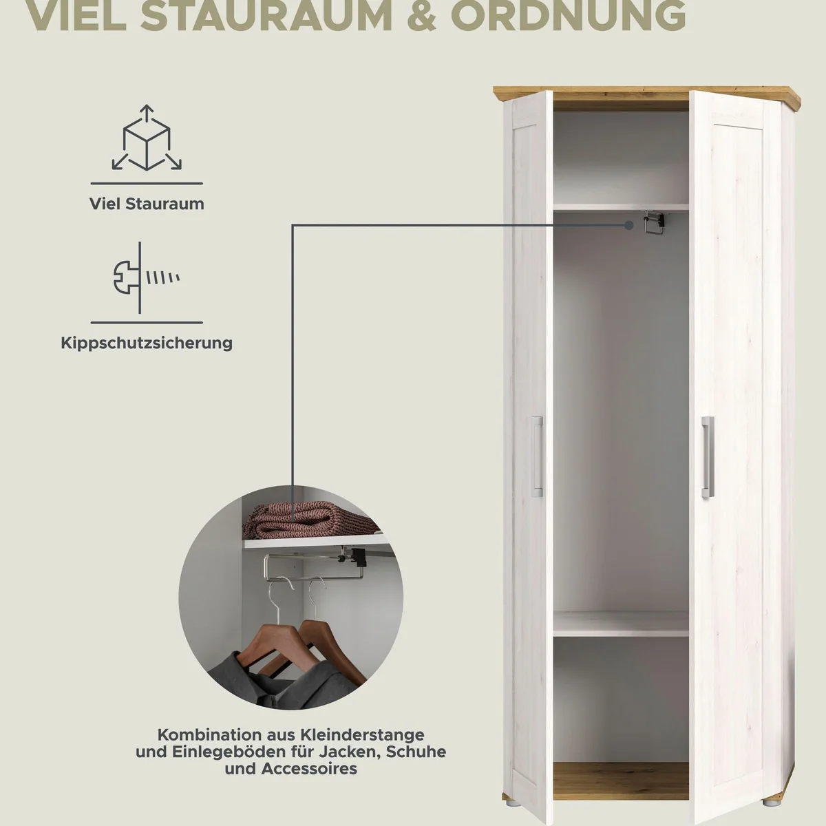 Home affaire Garderobenschrank Cosenza, rustikale Optik, großzügiger Stauraum 4