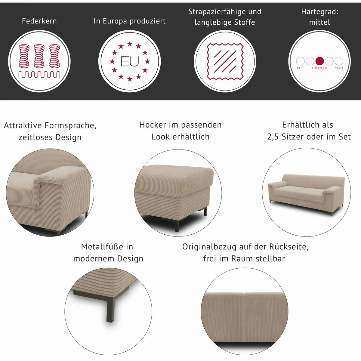 Home affaire Polstergarnitur Jamie 2, modernes Design, hoher Komfort — 2-tlg. Set 3