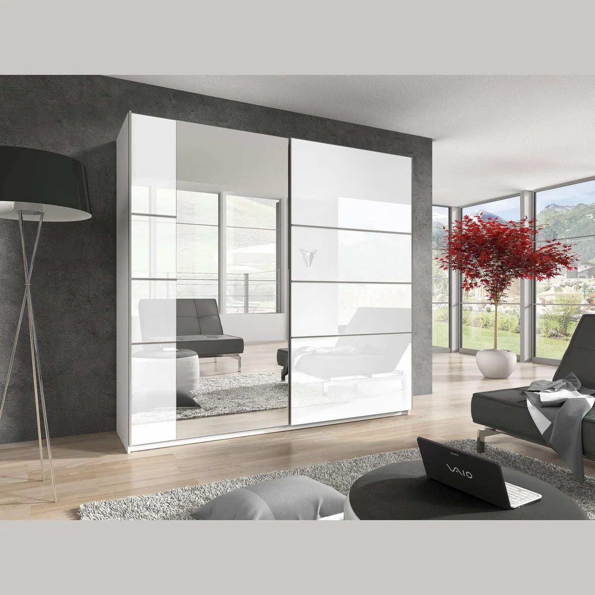 Home affaire Schwebetürenschrank Beta, Hochglanzfront, inklusive Innenausstattung — elegantes Design, großzügiger Stauraum, praktische Spiegelfläche 2