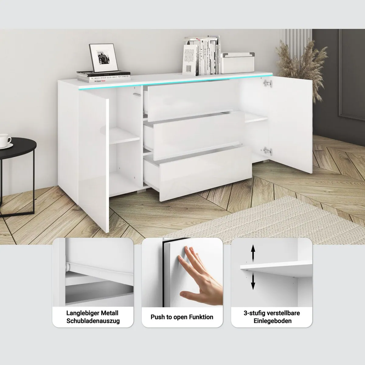 Home affaire Sideboard VERA, elegantes Design, grifflos, wahlweise mit Beleuchtung 3