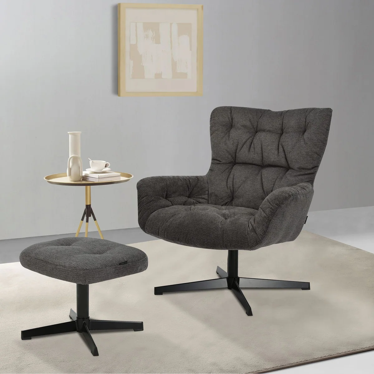 Home affaire Drehsessel VERGAS mit Hocker, 360-Grad-Drehfunktion, modernes Design