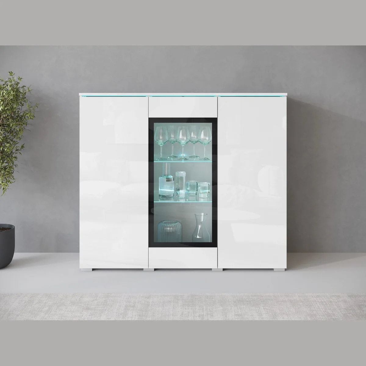 Vera Highboard, modernes Design, 4 Türen, 9 Fächer